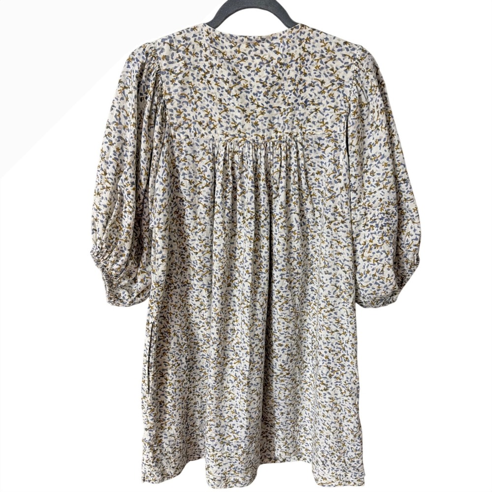 MIRTH Belem Dress Sandstone Coral Floral Cotton V-Neck Puff Sleeve Pockets Sm - Picture 3 of 9